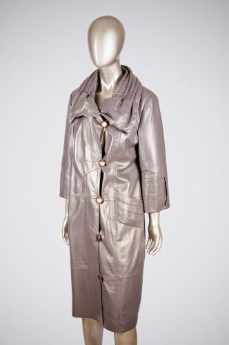 Пальто женское натуральная кожа цвет серый